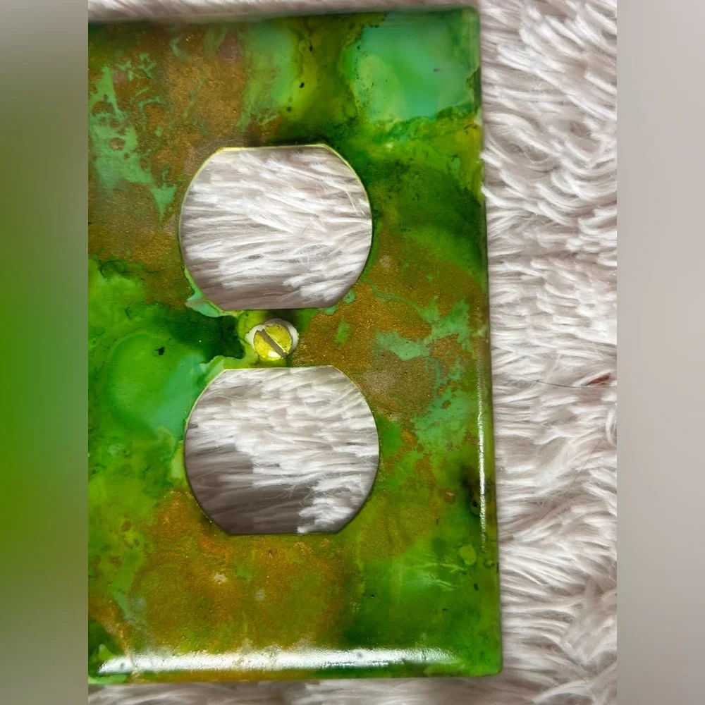 Hand crafted shades of Green and gold Abstract Art switch plate cover